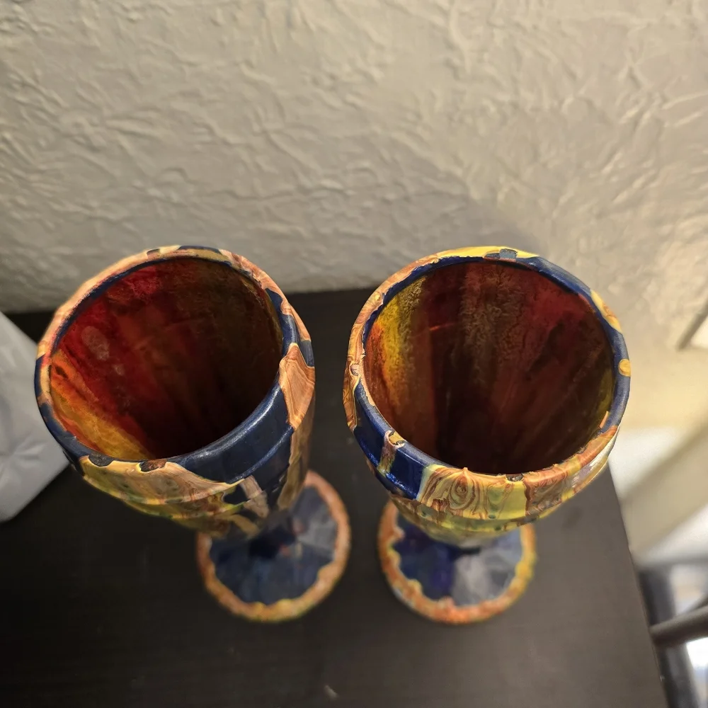 2 HANDCRAFTED Upcycled Glass Goblets HANDPAINTED Abstract Viking Drinkwear Art
